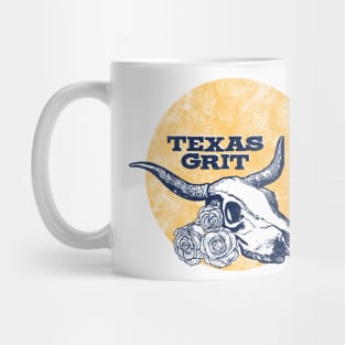 Texas Grit Bull Cow Skull with Roses Mug